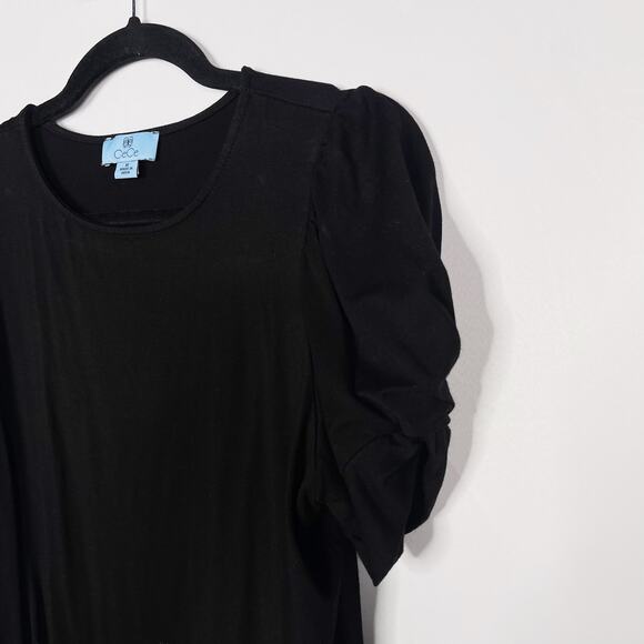 CeCe Womens Medium M Black Knot Short Sleeve Scoop Neck Blouse Top Stretch - Picture 3 of 6